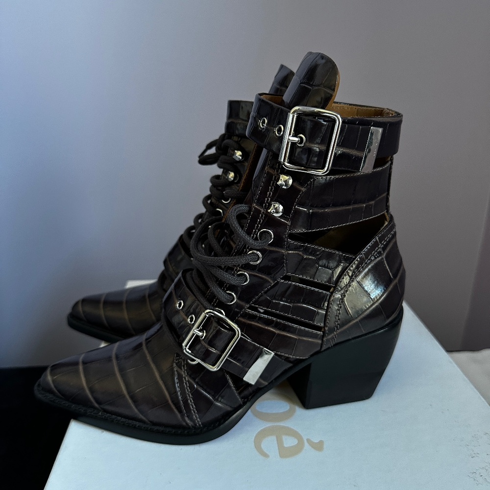 Chloe Brown Croc Rylee Boots - Picture 4 of 15